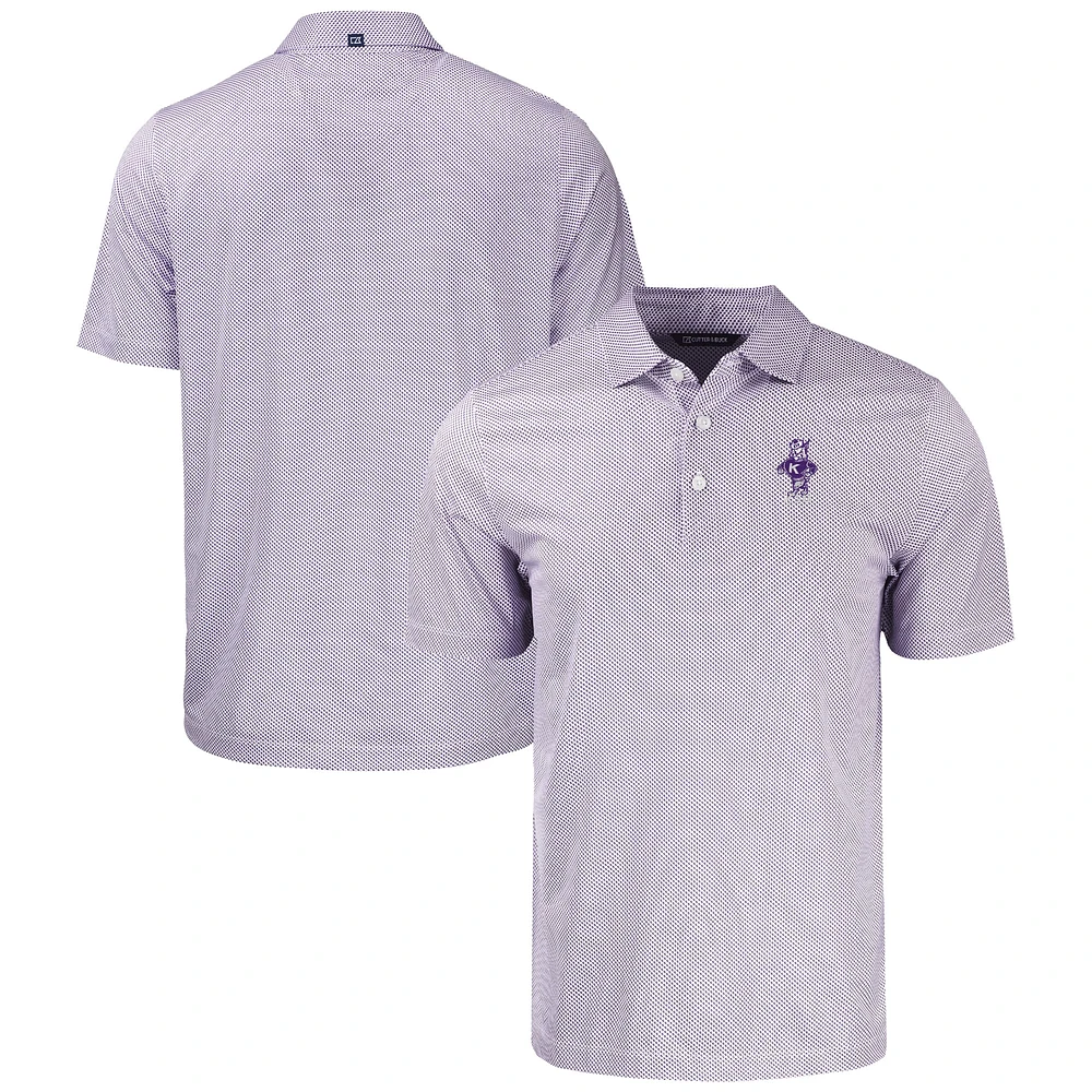 Men's Cutter & Buck White Kansas State Wildcats Vault Pike Eco Symmetry Print Stretch Recycled Polo