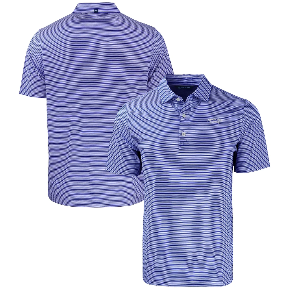 Men's Cutter & Buck Blue/White Montana State Bobcats Forge Eco Double Stripe Stretch Recycled Tri-Blend Polo