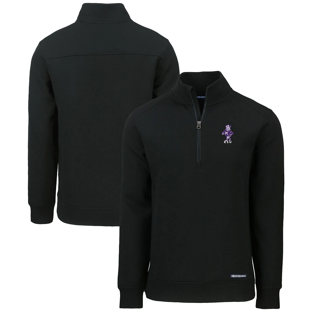 Men's Cutter & Buck Black Kansas State Wildcats Roam Eco Recycled Quarter-Zip Sweatshirt