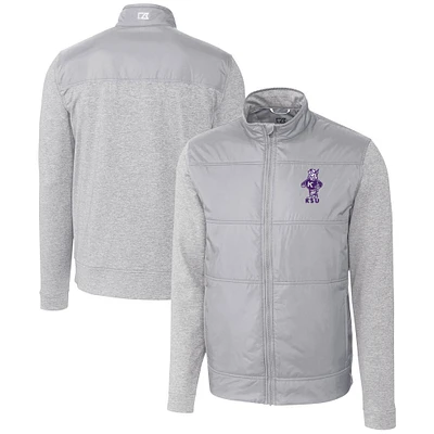 Men's Cutter & Buck Gray Kansas State Wildcats Vault Stealth Hybrid Quilted Full-Zip Windbreaker Jacket