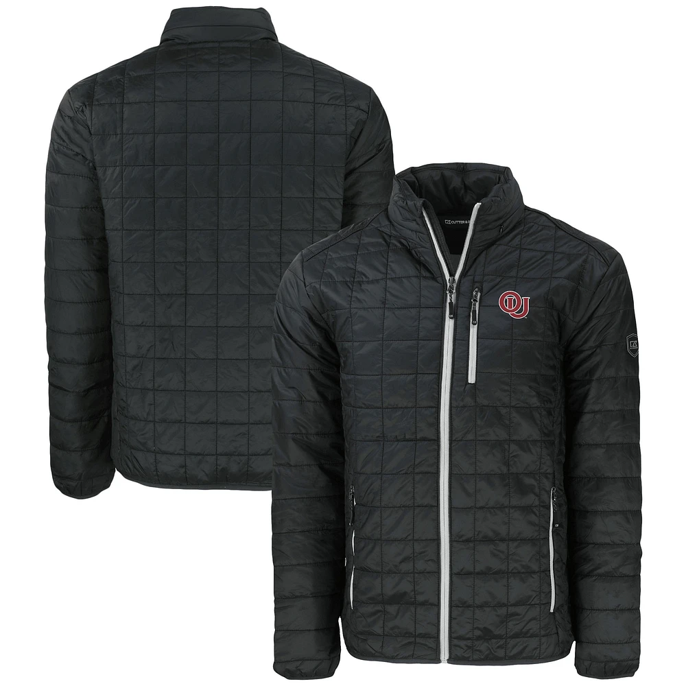 Men's Cutter & Buck Black Oklahoma Sooners Vault Rainier PrimaLoft Eco Insulated Full-Zip Puffer Jacket