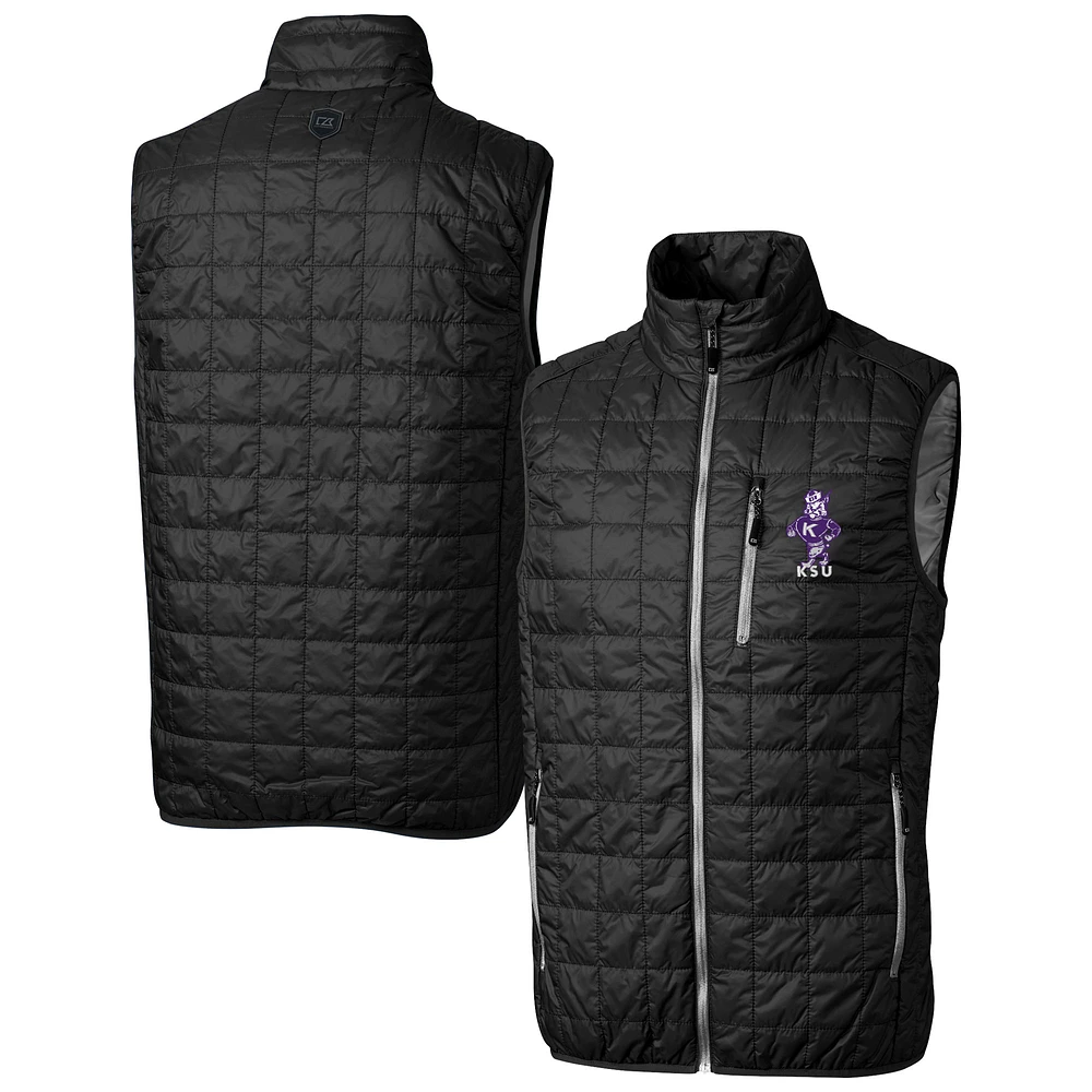 Men's Cutter & Buck Black Kansas State Wildcats Vault Rainier PrimaLoft Eco Insulated Full-Zip Puffer Vest