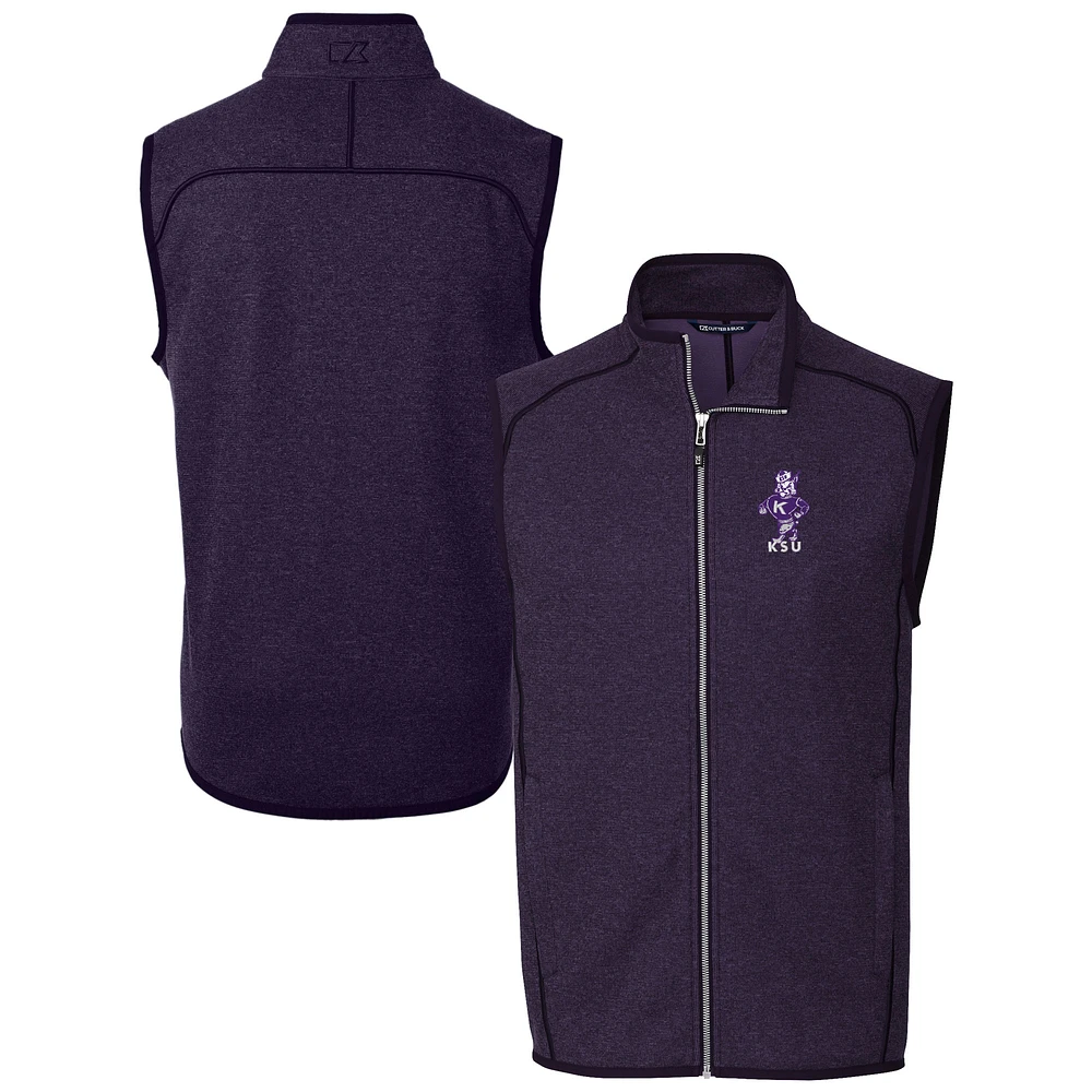Men's Cutter & Buck Heather Purple Kansas State Wildcats Vault Mainsail Sweater Knit Fleece Full-Zip Vest