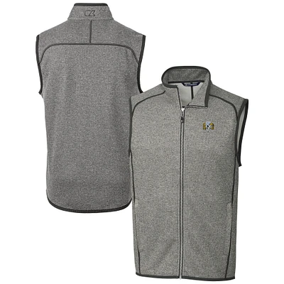 Men's Cutter & Buck Heather Gray North Carolina Tar Heels Vault Mainsail Sweater Knit Fleece Full-Zip Vest