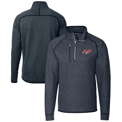 Men's Cutter & Buck Heather Navy Dayton Flyers Vault Mainsail Sweater-Knit Raglan Half-Zip Jacket