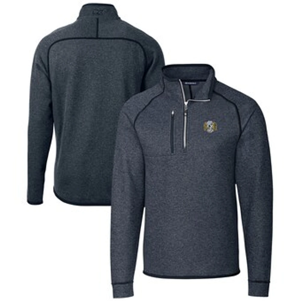 Men's Cutter & Buck Heather Navy North Carolina Tar Heels Vault Mainsail Sweater-Knit Raglan Half-Zip Jacket