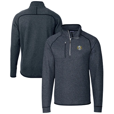 Men's Cutter & Buck Heather Navy North Carolina Tar Heels Vault Mainsail Sweater-Knit Raglan Half-Zip Jacket
