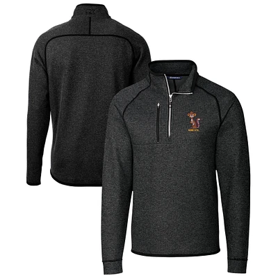 Men's Cutter & Buck Heather Charcoal Minnesota Golden Gophers Vault Mainsail Sweater-Knit Raglan Half-Zip Jacket