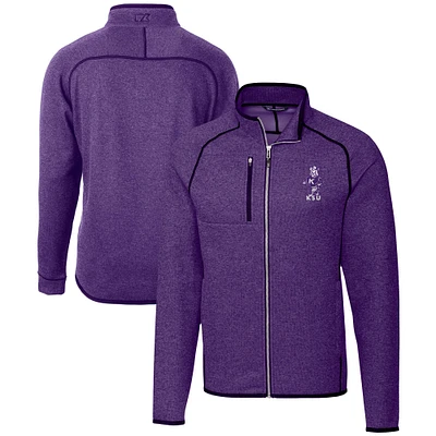 Men's Cutter & Buck Heather Purple Kansas State Wildcats Vault Mainsail Sweater-Knit Full-Zip Jacket