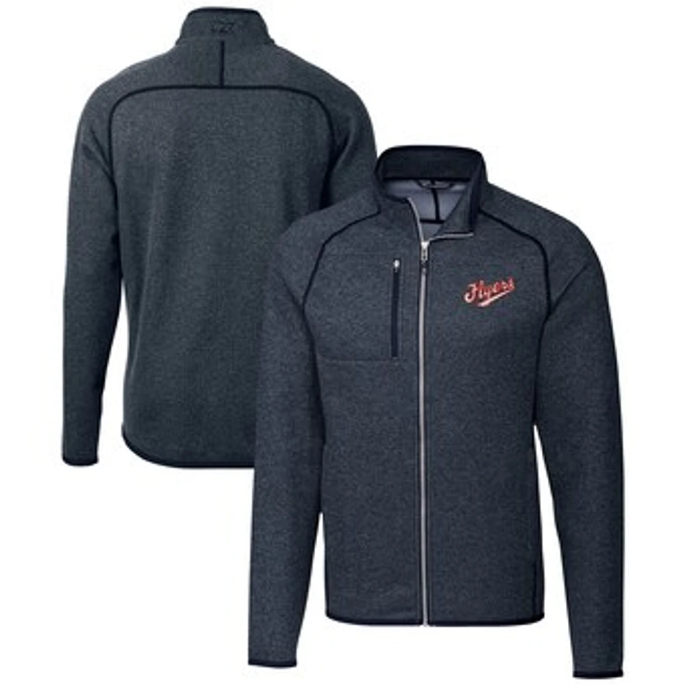 Men's Cutter & Buck Heather Navy Dayton Flyers Vault Mainsail Sweater-Knit Full-Zip Jacket