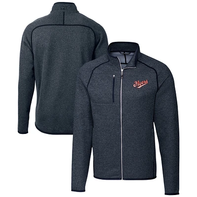 Men's Cutter & Buck Heather Navy Dayton Flyers Vault Mainsail Sweater-Knit Full-Zip Jacket