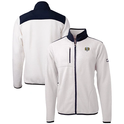 Men's Cutter & Buck Oatmeal/Navy North Carolina Tar Heels Vault Cascade Eco Sherpa Fleece Full-Zip Jacket