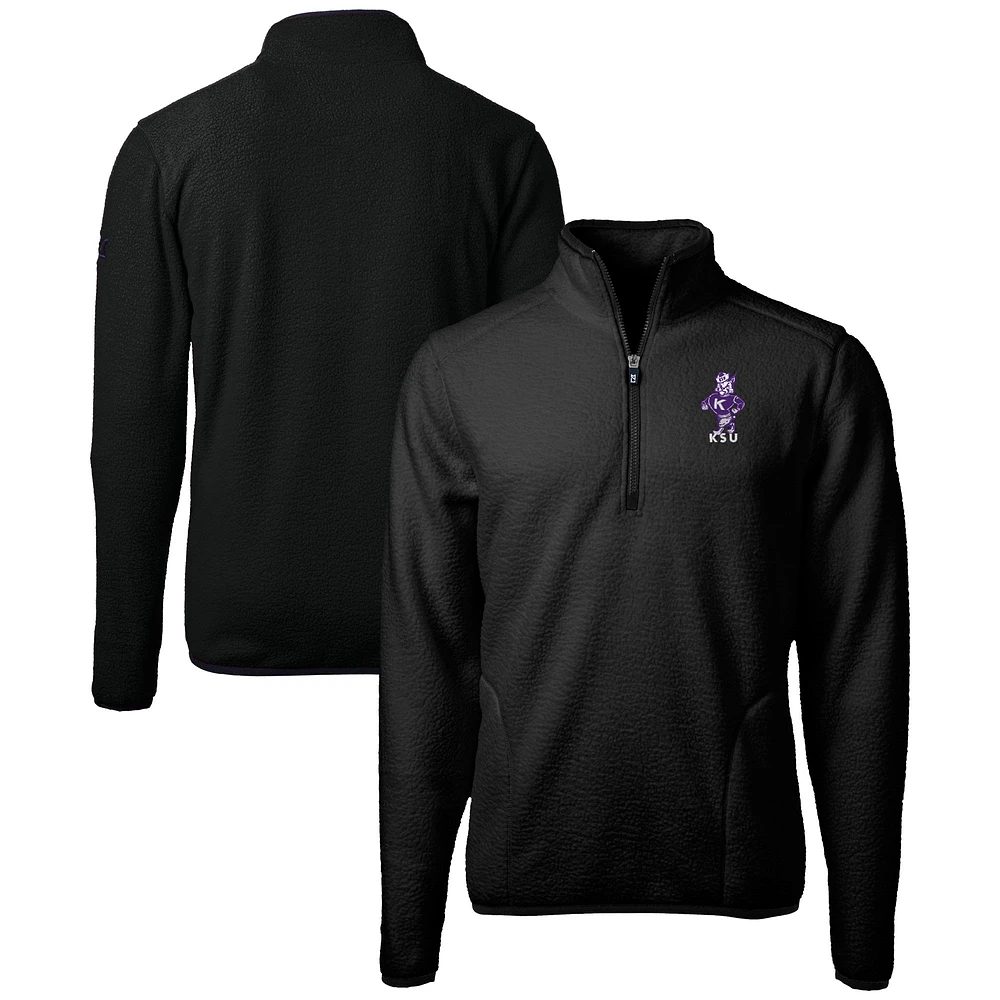 Men's Cutter & Buck Black Kansas State Wildcats Vault Cascade Eco Sherpa Fleece Quarter-Zip Pullover Jacket