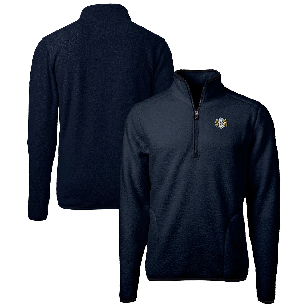 Men's Cutter & Buck Navy North Carolina Tar Heels Vault Cascade Eco Sherpa Fleece Quarter-Zip Pullover Jacket
