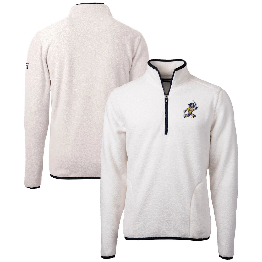 Men's Cutter & Buck Oatmeal ETSU Buccaneers Vault Cascade Eco Sherpa Fleece Quarter-Zip Pullover Jacket