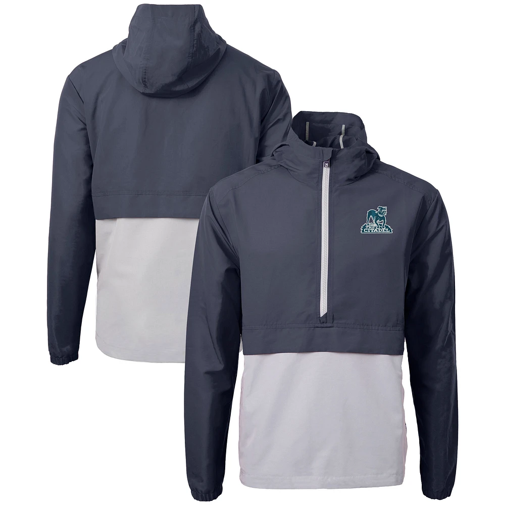 Men's Cutter & Buck Navy Citadel Bulldogs Vault Charter Eco Recycled Half-Zip Anorak Jacket
