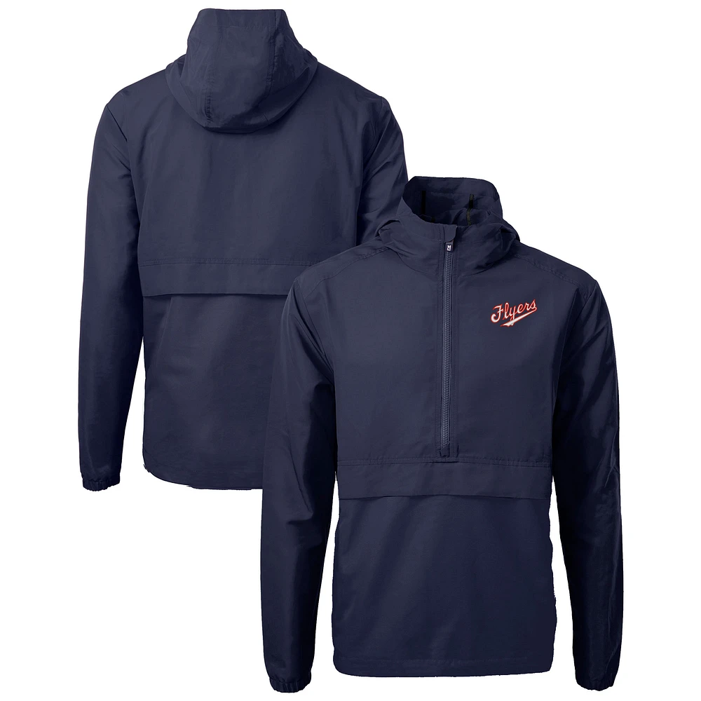 Men's Cutter & Buck Navy Dayton Flyers Vault Charter Eco Recycled Half-Zip Anorak Jacket