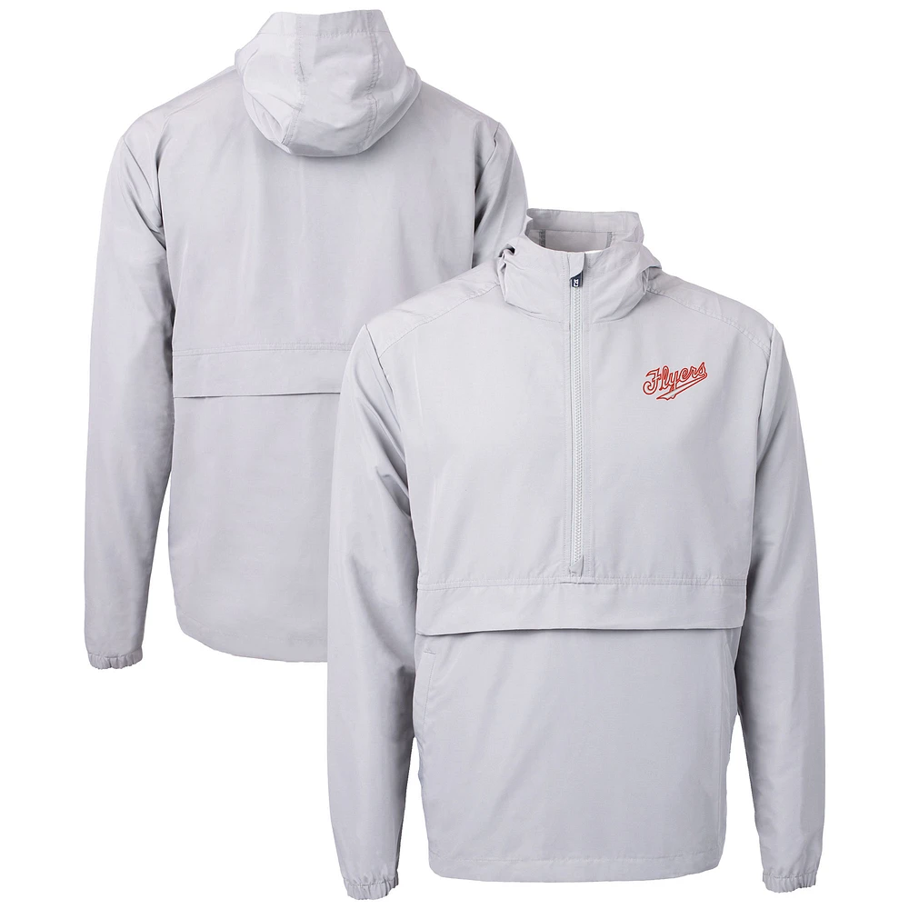 Men's Cutter & Buck Gray Dayton Flyers Vault Charter Eco Recycled Half-Zip Anorak Jacket