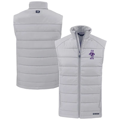 Men's Cutter & Buck Gray Kansas State Wildcats Vault Evoke Hybrid Eco Softshell Recycled Full-Zip Vest