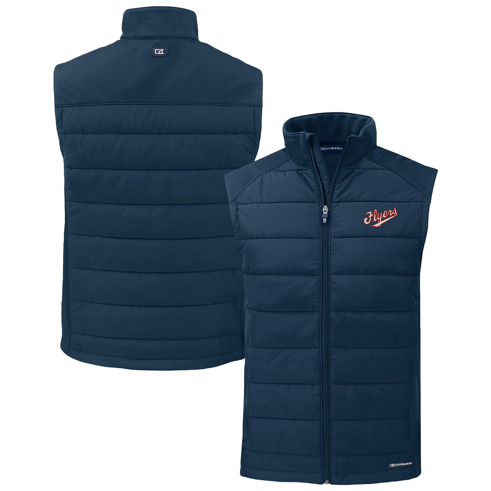 Men's Cutter & Buck Navy Dayton Flyers Vault Evoke Hybrid Eco Softshell Recycled Full-Zip Vest