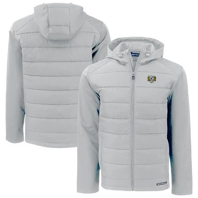 Men's Cutter & Buck Gray North Carolina Tar Heels Vault Evoke Hybrid Eco Softshell Recycled Full-Zip Hooded Jacket