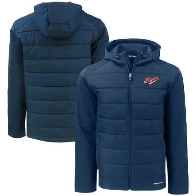Men's Cutter & Buck Navy Dayton Flyers Vault Evoke Hybrid Eco Softshell Recycled Full-Zip Hooded Jacket