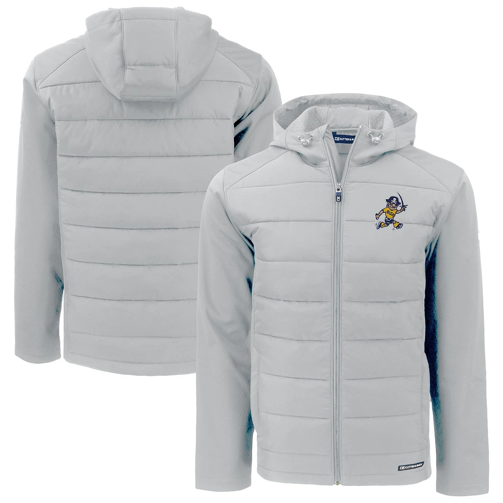Men's Cutter & Buck Gray ETSU Buccaneers Vault Evoke Hybrid Eco Softshell Recycled Full-Zip Hooded Jacket