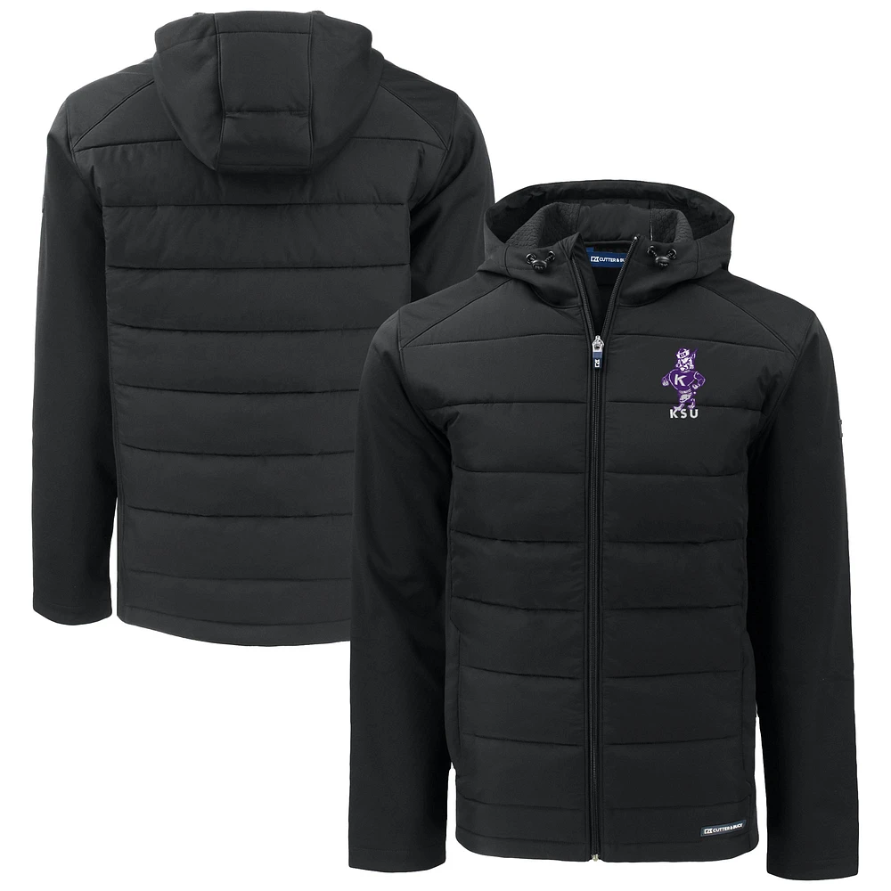 Men's Cutter & Buck Black Kansas State Wildcats Vault Evoke Hybrid Eco Softshell Recycled Full-Zip Hooded Jacket