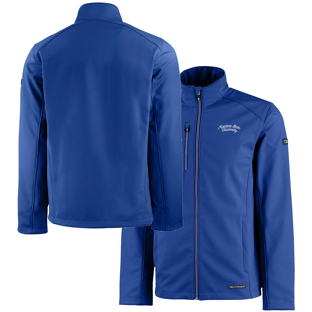 Men's Cutter & Buck Blue Montana State Bobcats Vault Evoke Eco Softshell Recycled Full-Zip Jacket