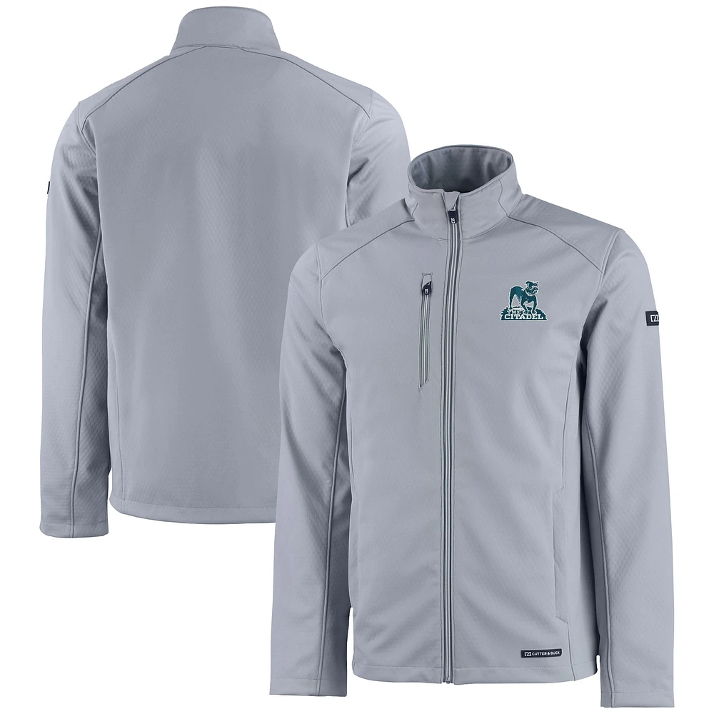 Men's Cutter & Buck Gray Citadel Bulldogs Vault Evoke Eco Softshell Recycled Full-Zip Jacket