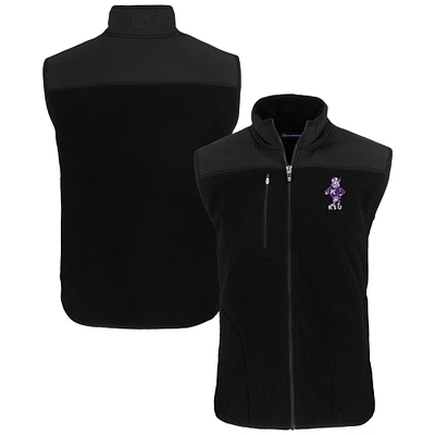 Men's Cutter & Buck Black Kansas State Wildcats Vault Cascade Eco Sherpa Fleece Full-Zip Vest