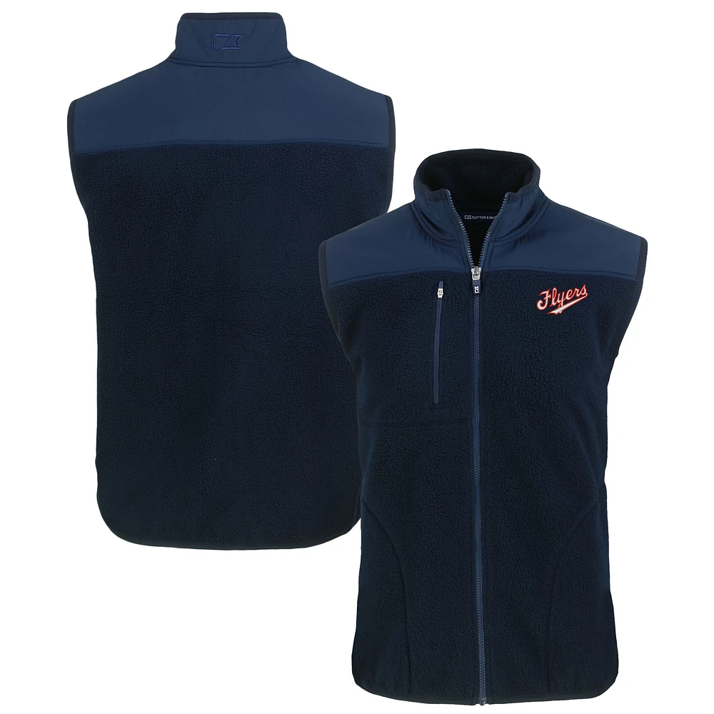 Men's Cutter & Buck Navy Dayton Flyers Vault Cascade Eco Sherpa Fleece Full-Zip Vest