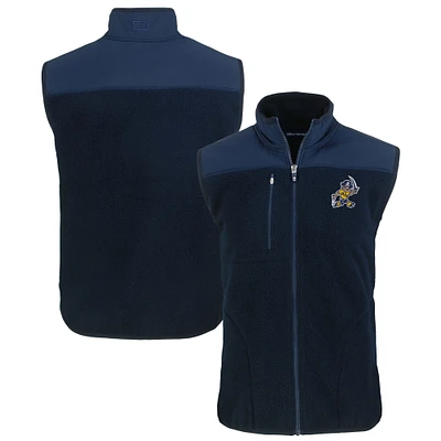 Men's Cutter & Buck Navy ETSU Buccaneers Vault Cascade Eco Sherpa Fleece Full-Zip Vest