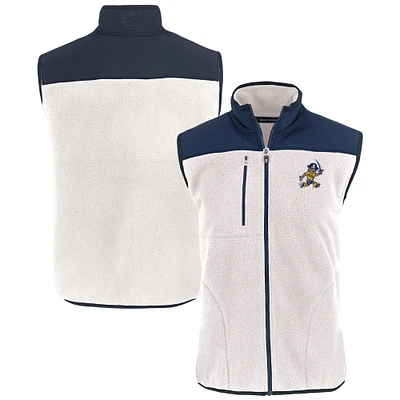 Men's Cutter & Buck Oatmeal ETSU Buccaneers Vault Cascade Eco Sherpa Fleece Full-Zip Vest