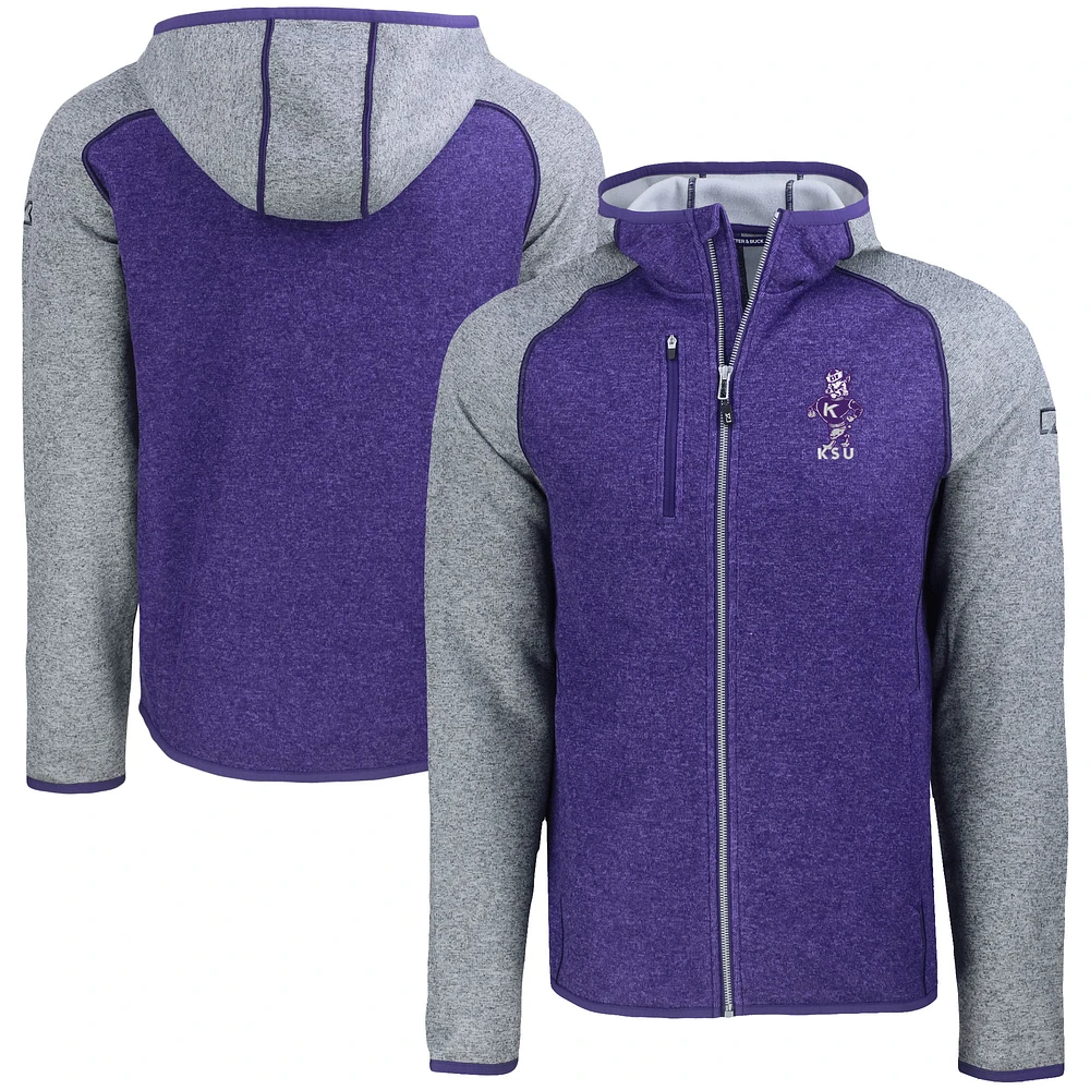 Men's Cutter & Buck Heather Purple/Heather Gray Kansas State Wildcats Vault Mainsail Full-Zip Raglan Hooded Jacket