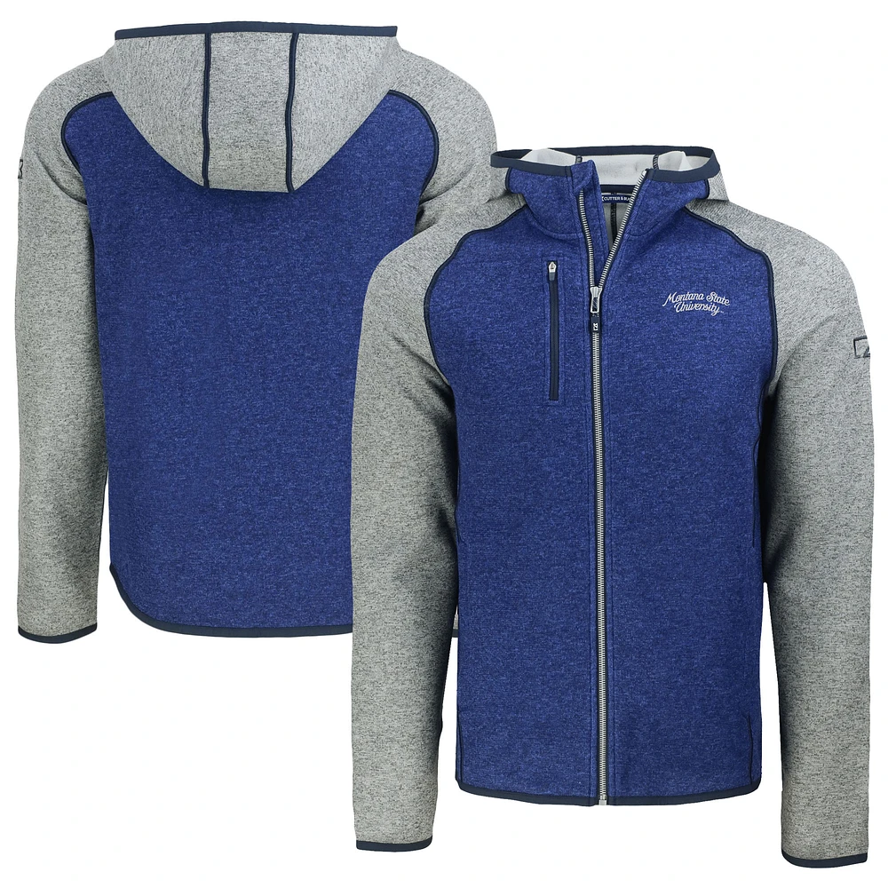 Men's Cutter & Buck Heather Blue/Heather Gray Montana State Bobcats Vault Mainsail Full-Zip Raglan Hooded Jacket