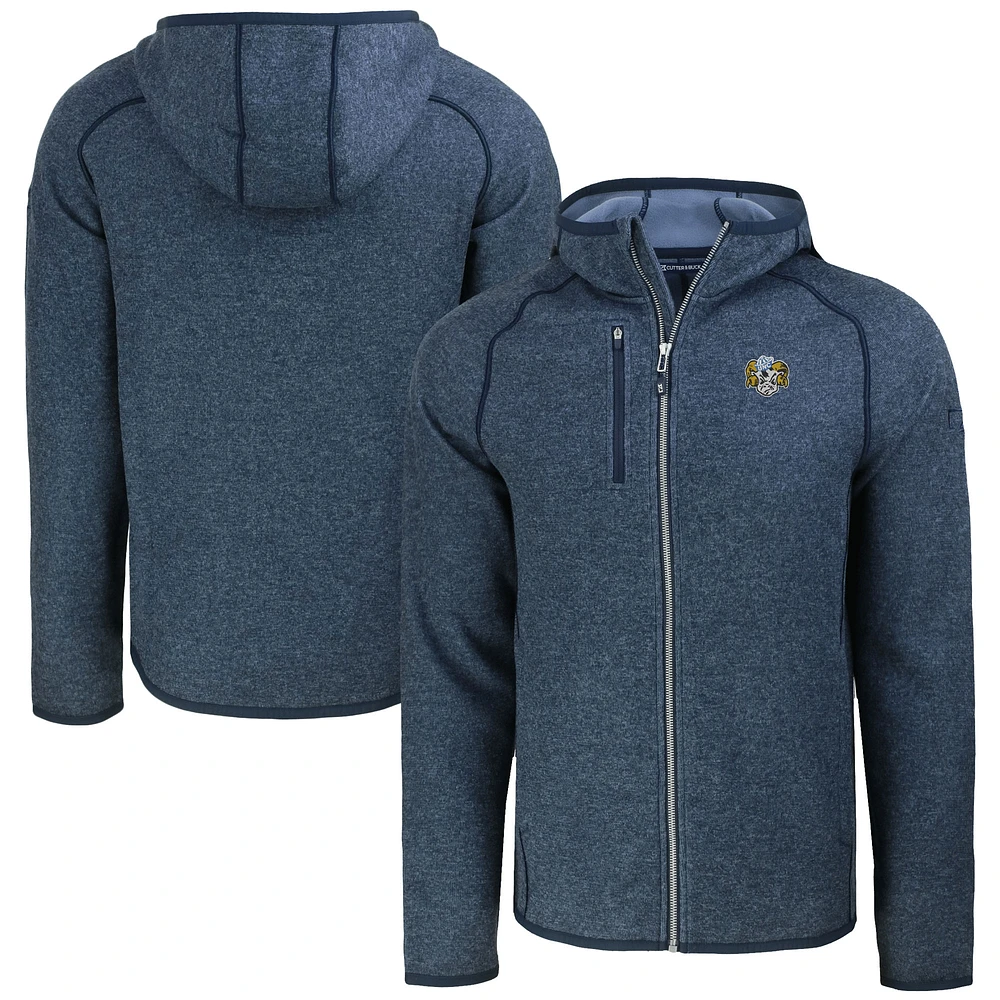 Men's Cutter & Buck Heather Navy North Carolina Tar Heels Vault Mainsail Full-Zip Raglan Hooded Jacket