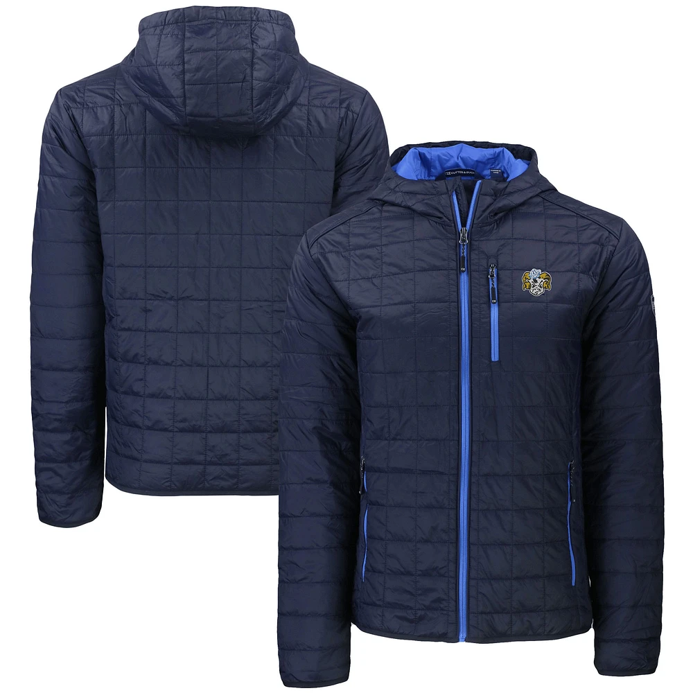 Men's Cutter & Buck Navy North Carolina Tar Heels Vault Rainier Primaloft Eco Full-Zip Hooded Jacket