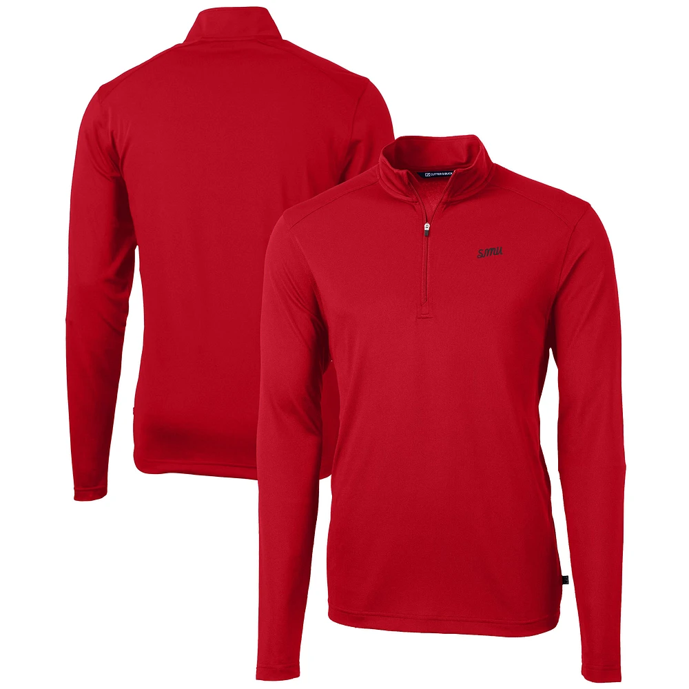 Men's Cutter & Buck SMU Mustangs Vault DryTec Virtue Eco Pique Recycled Quarter-Zip Top