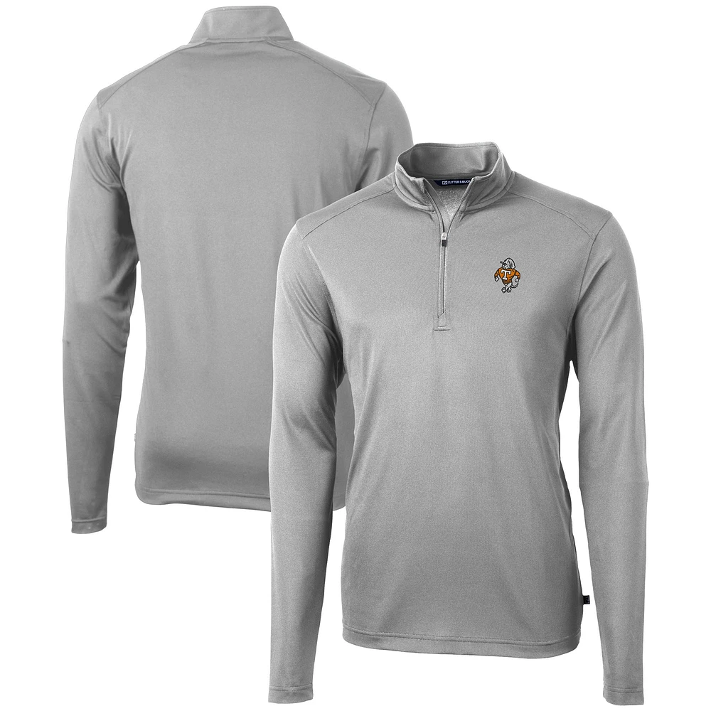 Men's Cutter & Buck Gray Tennessee Volunteers Vault DryTec Virtue Eco Pique Recycled Quarter-Zip Top