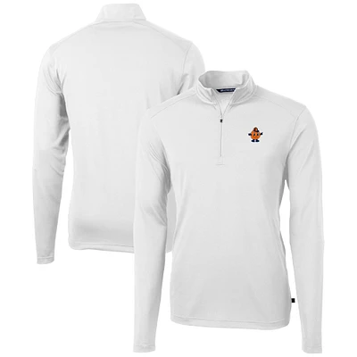 Men's Cutter & Buck White Syracuse Orange Vault DryTec Virtue Eco Pique Recycled Quarter-Zip Top
