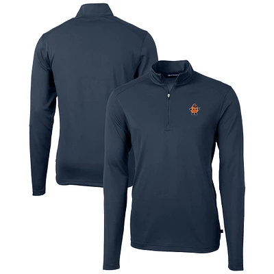 Men's Cutter & Buck Navy Syracuse Orange Vault DryTec Virtue Eco Pique Recycled Quarter-Zip Top