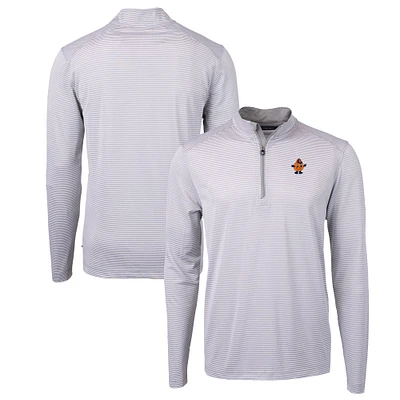 Men's Cutter & Buck Gray/White Syracuse Orange Vault DryTec Virtue Eco Pique Micro Stripe Recycled Quarter-Zip Pullover