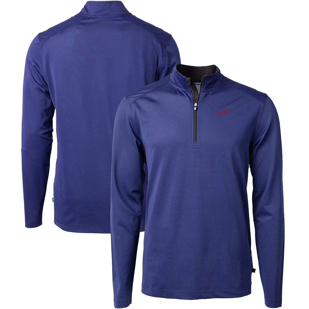 Men's Cutter & Buck Blue/Black SMU Mustangs Vault DryTec Virtue Eco Pique Micro Stripe Recycled Quarter-Zip Pullover