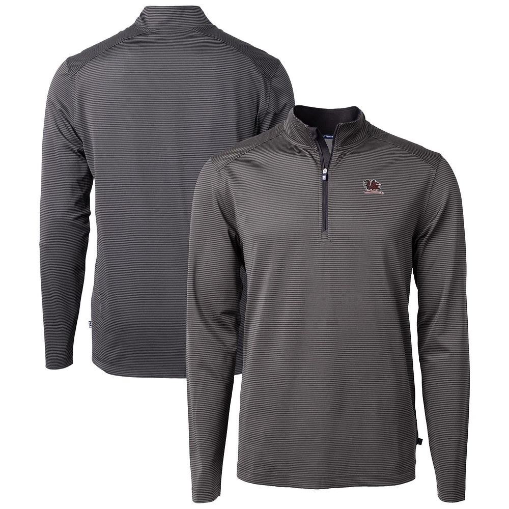Men's Cutter & Buck /Gray South Carolina Gamecocks Vault DryTec Virtue Eco Pique Micro Stripe Recycled Quarter-Zip Pullover