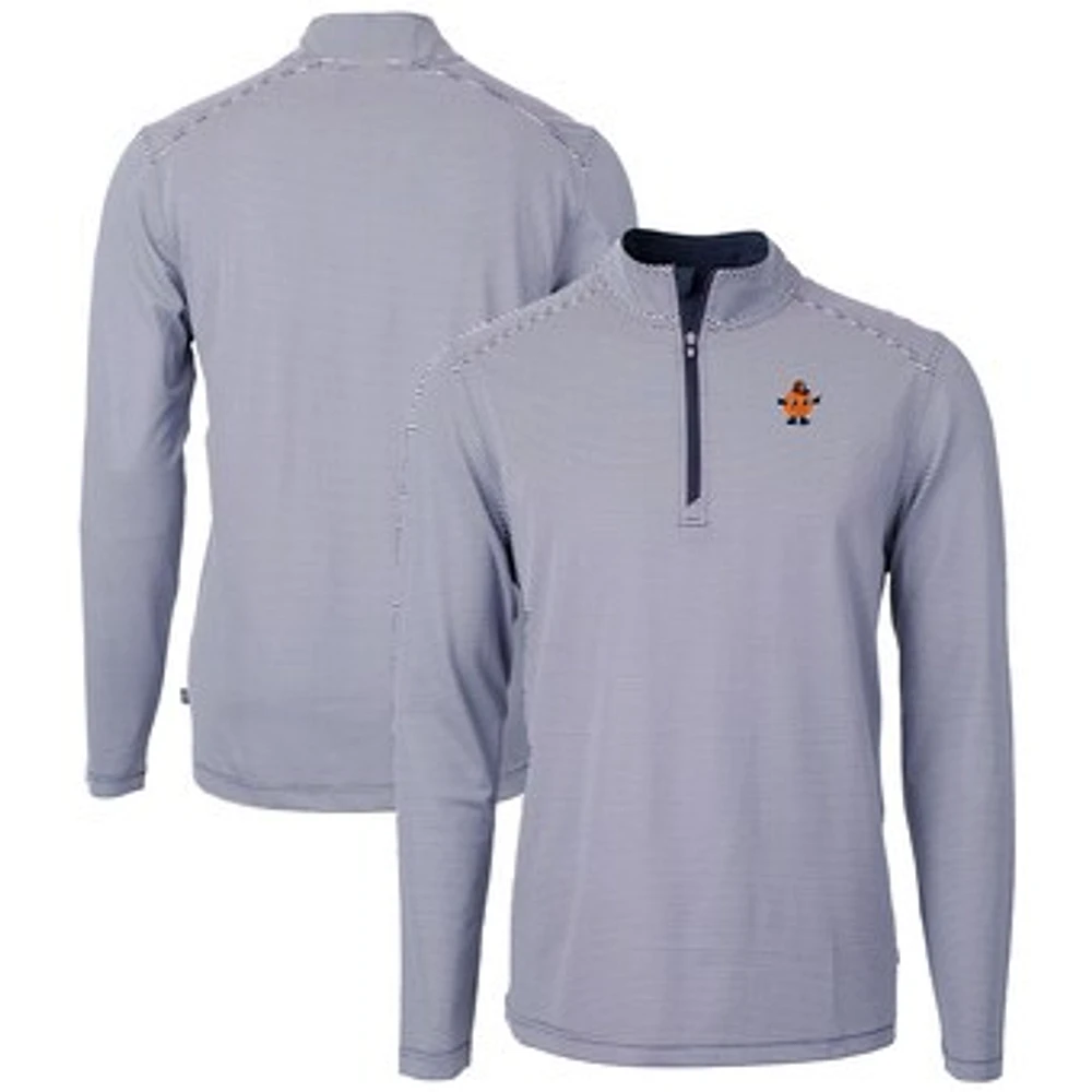 Men's Cutter & Buck Orange/Navy Syracuse Orange Vault DryTec Virtue Eco Pique Micro Stripe Recycled Quarter-Zip Pullover