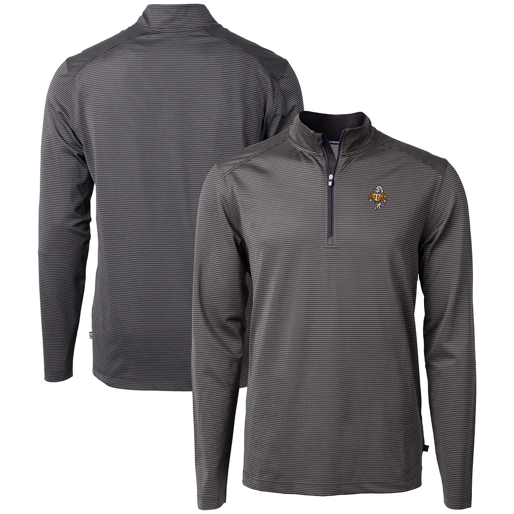 Men's Cutter & Buck Black/Gray Tennessee Volunteers Vault DryTec Virtue Eco Pique Micro Stripe Recycled Quarter-Zip Pullover