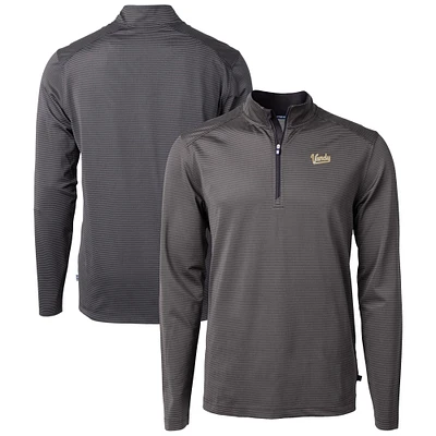 Men's Cutter & Buck Gray/ Vanderbilt Commodores Vault DryTec Virtue Eco Pique Micro Stripe Recycled Quarter-Zip Pullover