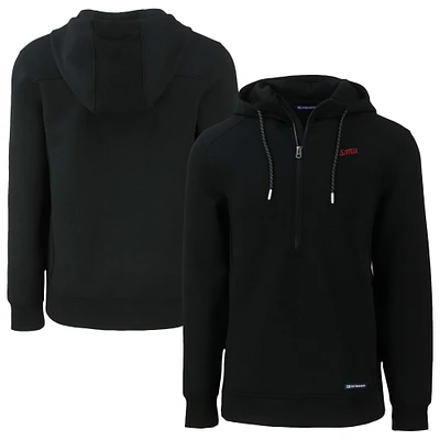 Men's Cutter & Buck Black SMU Mustangs Roam Eco Recycled Half-Zip Hoodie
