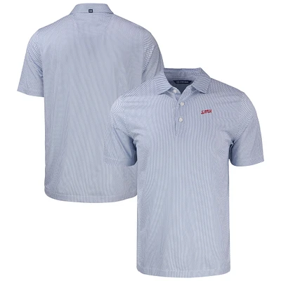 Men's Cutter & Buck White SMU Mustangs Vault Pike Eco Symmetry Print Stretch Recycled Polo